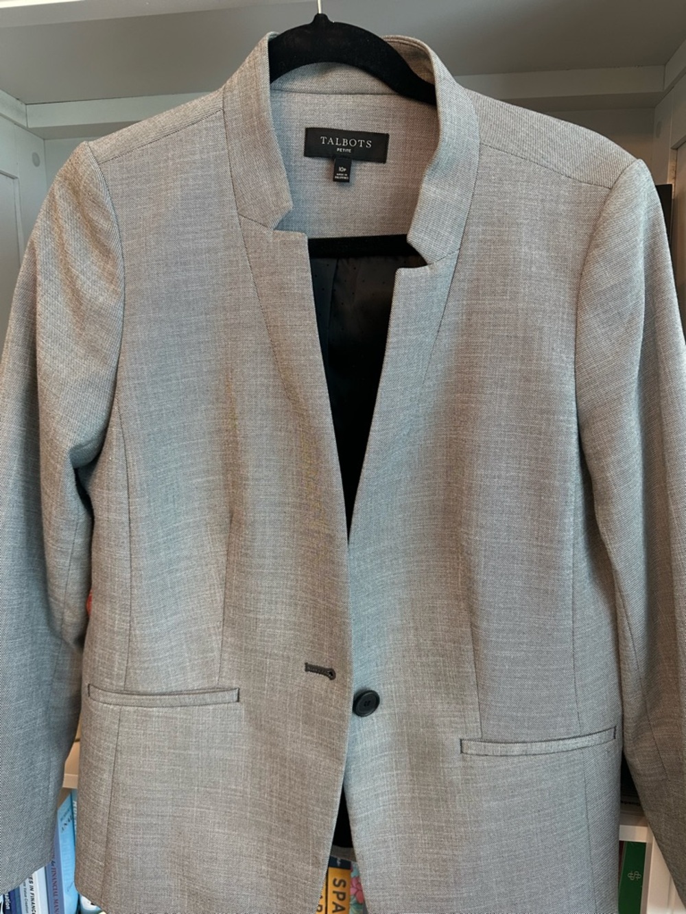 Talbots Light Gray Collarless Tailored Blazer